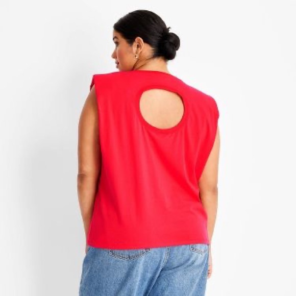 🔖 FUTURE COLLECTIVE Kahlana Barfield Brown Sleeveless Cut-Out Back T-Shirt Red - Picture 7 of 7